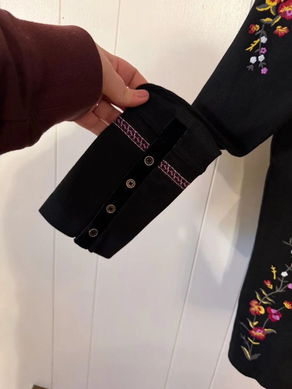 Sundance Black Long Sleeve Tee with Pink & Yellow Floral Embroidery - Picture 8 of 10